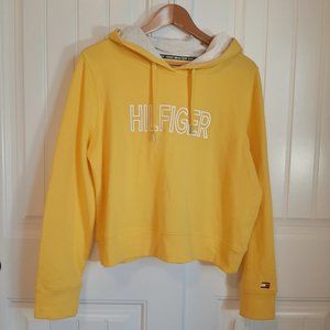 TOMMY HILFIGER SPORT NEW Women's Yellow Logo Cropped French Terry Hoodie